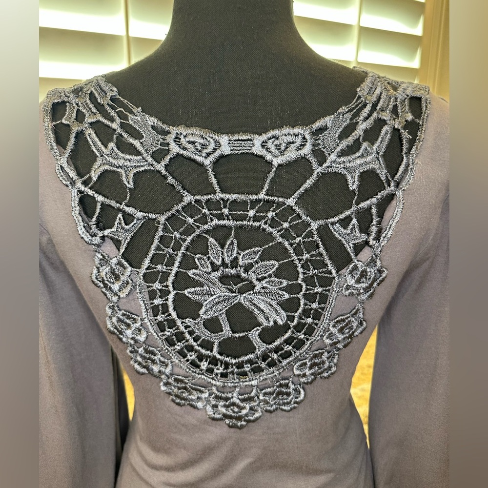 NWOT Sky Plunge Neck Mini Dress with Crochet Lace Back, size L